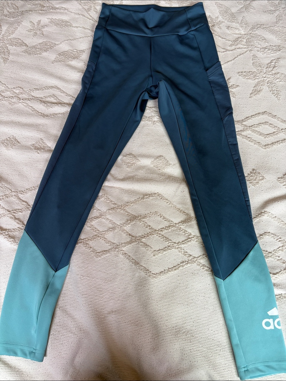 adidas Navy and Teal Colorblock Women’s Active Leggings